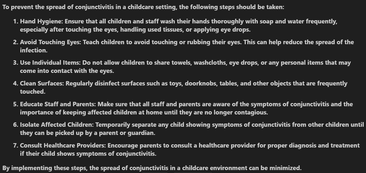 Steps to prevent conjunctivitis in childcare